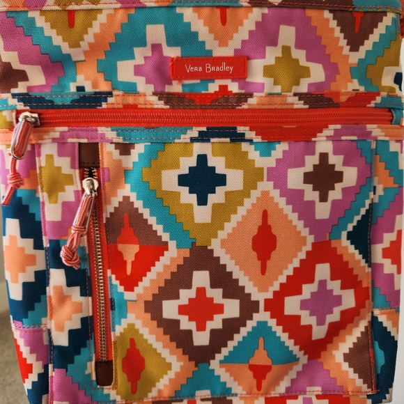 Vera Bradley Hacienda Diamonds Colorful Print Coral Strap Crossbody Bag Purse - Picture 6 of 15